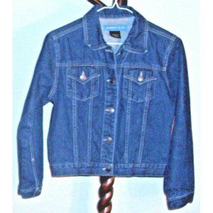 Denim Jacket by Curfew Button Down Dark Wash 2 Pocket Trucker Style Kids Size L